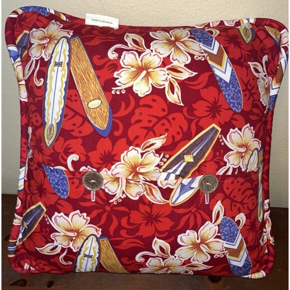 2 Pillows Dean Miller Retro SURFING Woodies Surfboards Hawaiian Style Accent Red - Picture 2 of 11